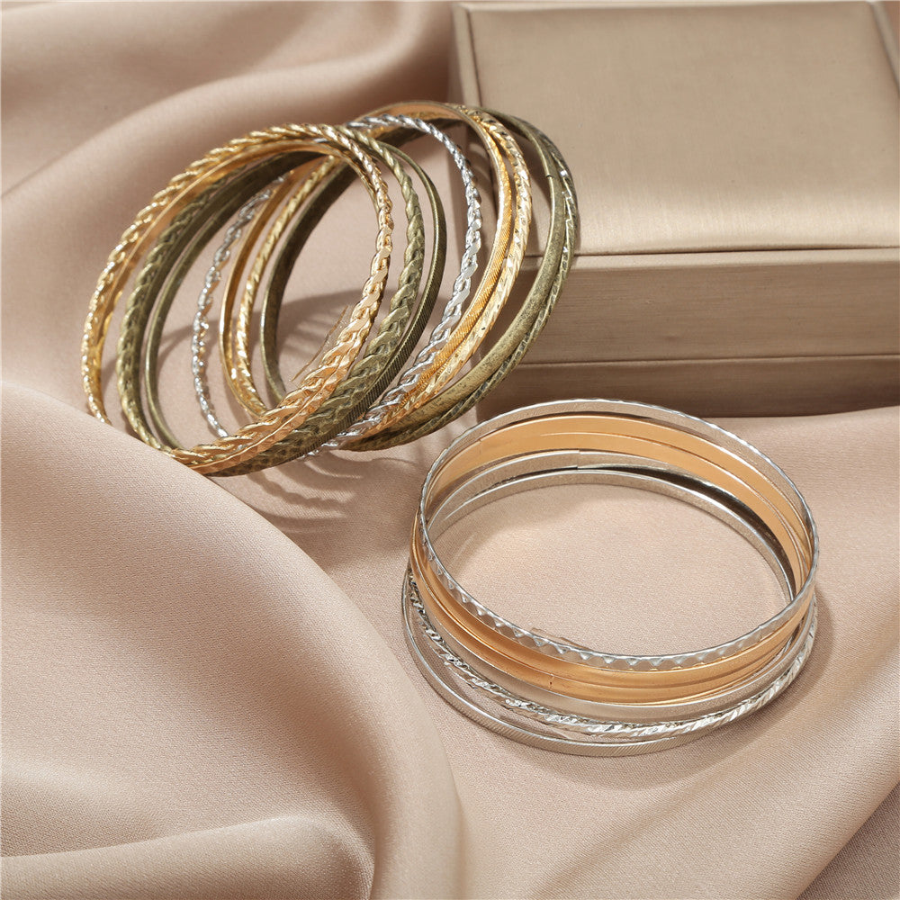 Mixed Color Floral Geometric Round Plated Iron Bracelet Set for Unisex