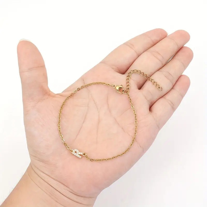 Braccialetto Minimalista con Lettera in Acciaio Inossidabile Placcato Oro Unisex A-Z