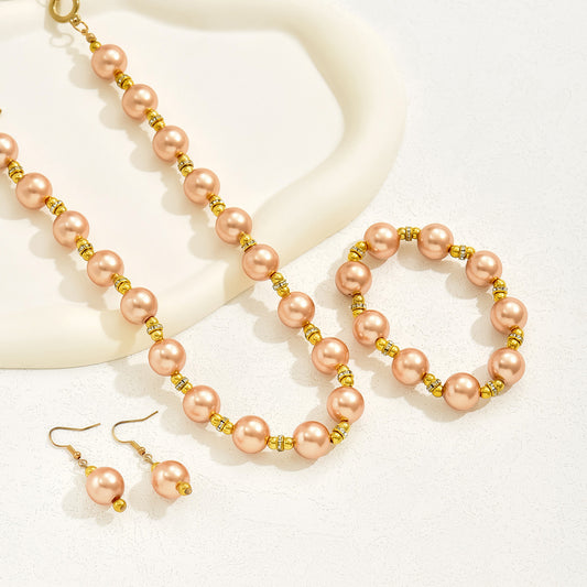 Conjunto de collar de perlas vintage para mujer con colgantes de nácar, pulsera minimalista de cuentas y pendientes de botón, diseño de perlas redondas y ovaladas en cadena de perlas