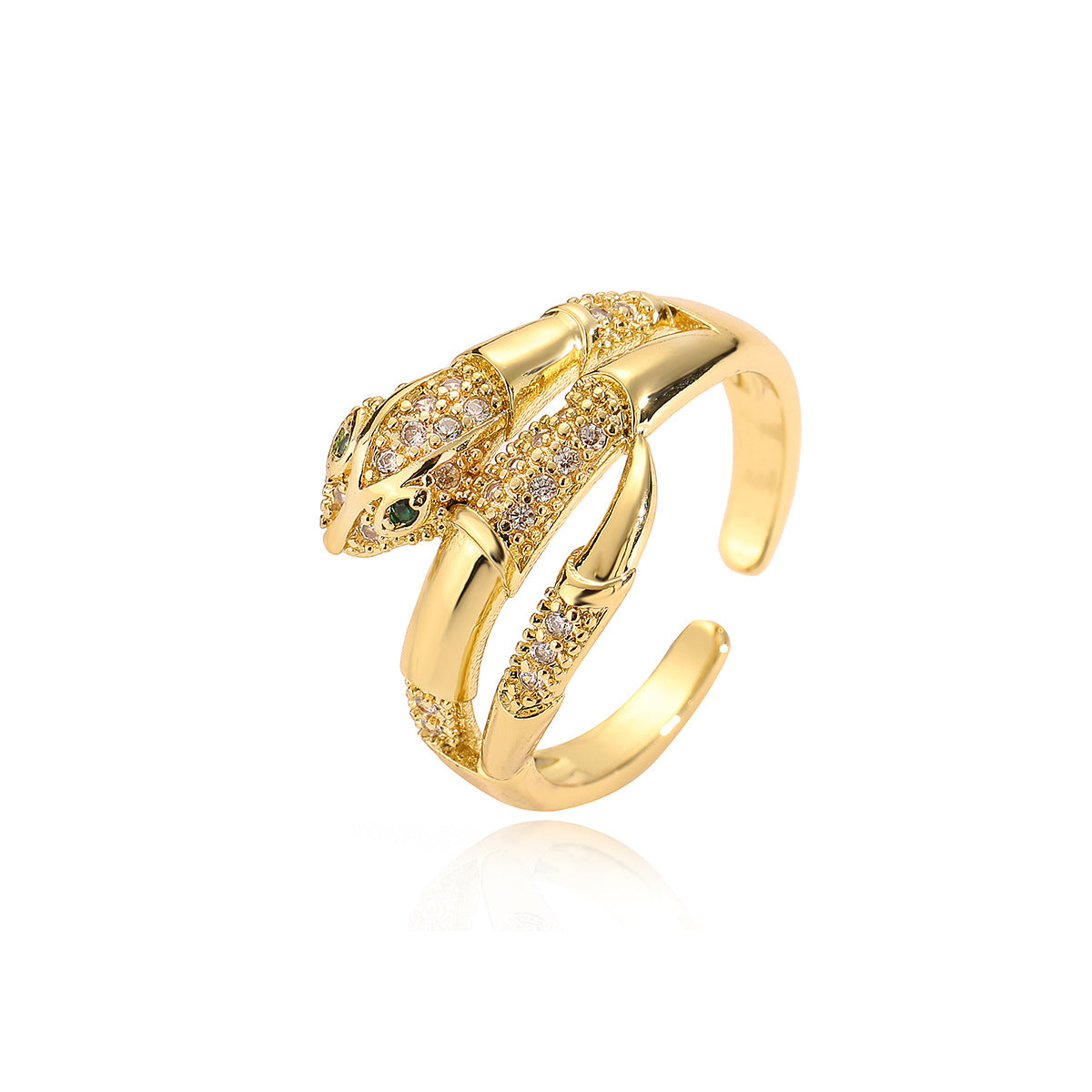 Minimalist Geometric Snake-Shaped Copper Ring with 18K Gold Plating and Zircon Inlay for Women