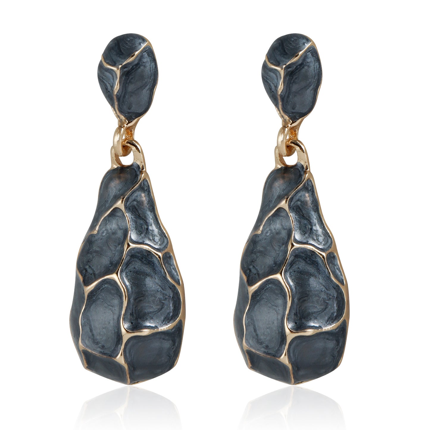 Pendientes colgantes geométricos de estilo francés vintage para mujer con acabado chapado y patrón inspirado en la naturaleza
