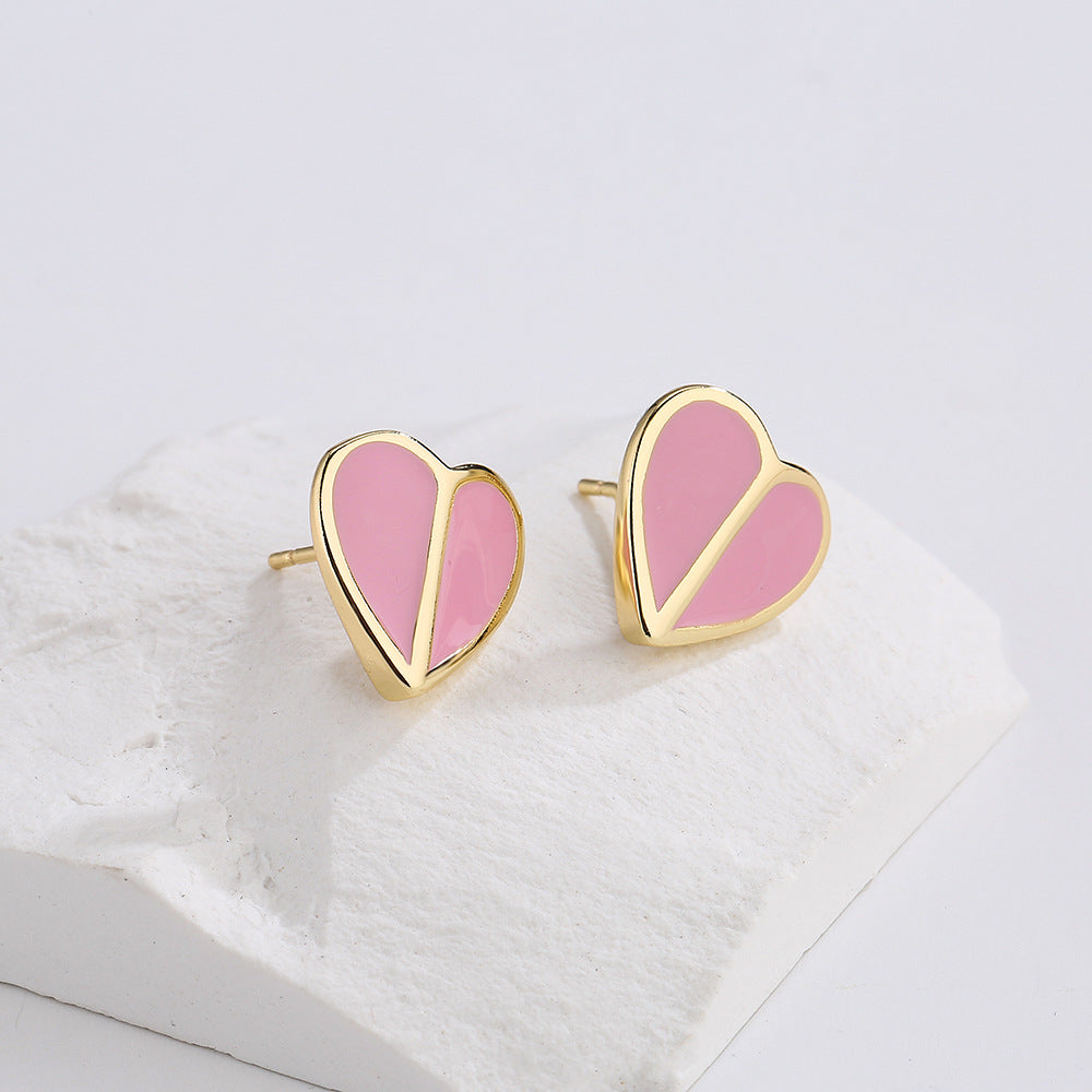 Minimalist Geometric Heart-Shaped Copper Stud Earrings with 18K Gold Plating Fresh and Unique Ear Jewelry
