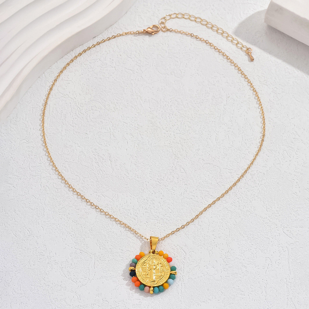 Collana pendente con perline a rombi geometrici in stile bohémien da donna con catena in rame placcato