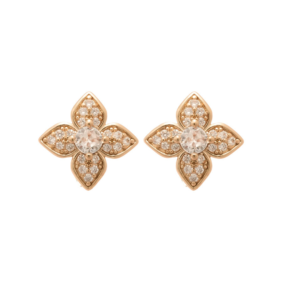 Pendientes Minimalistas de Circonita Floral para Mujer, Ligeros, de Cobre Lujoso con Postes de Acero Inoxidable