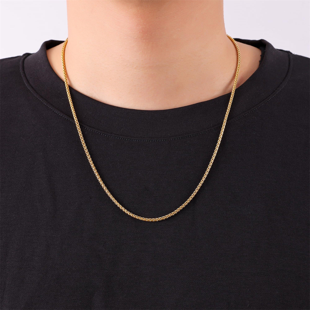 Plated Stainless Steel Snake Chain Necklace with Titanium Steel Pendant Charm Bar for Unisex