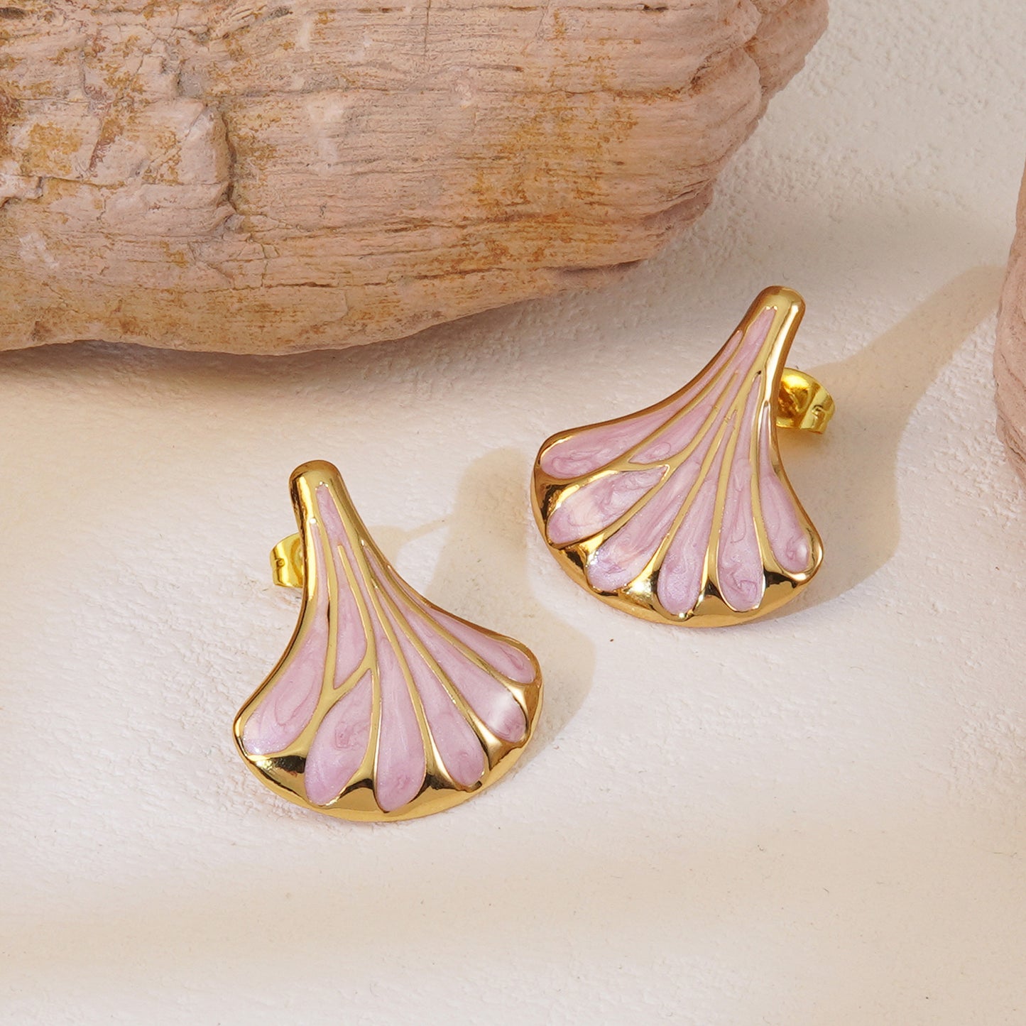 Vintage Geometric Fan Shape Plated Titanium Steel Earrings for Women