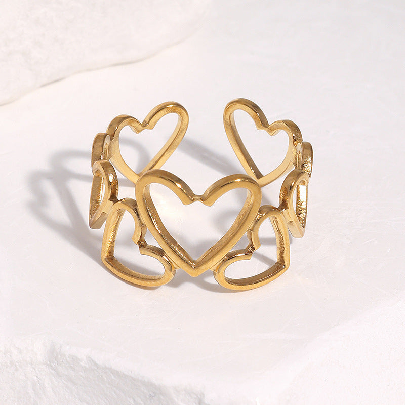 Sweet Minimalist Heart Hollow Plated Stainless Steel Ring for Women