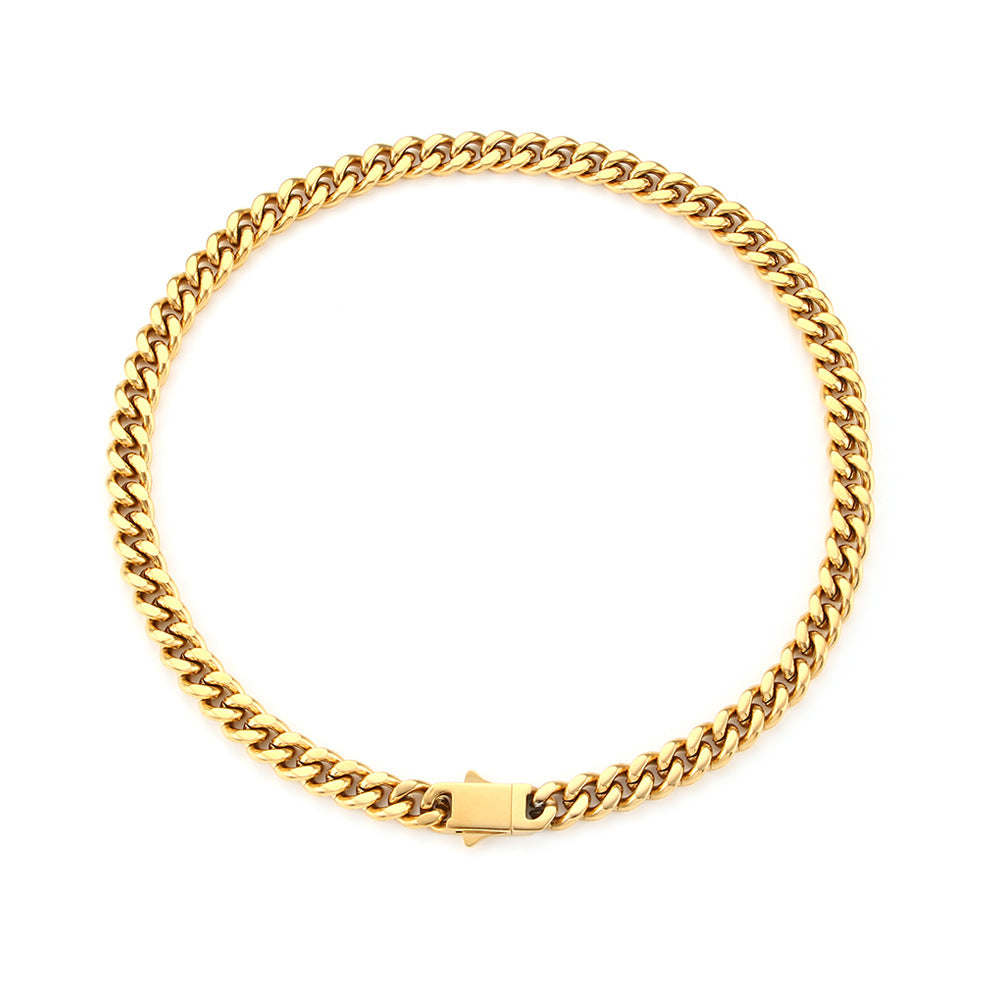Collana da donna alla moda con catena cubana geometrica, corpo in acciaio inossidabile e pendente in acciaio al titanio, finitura galvanizzata