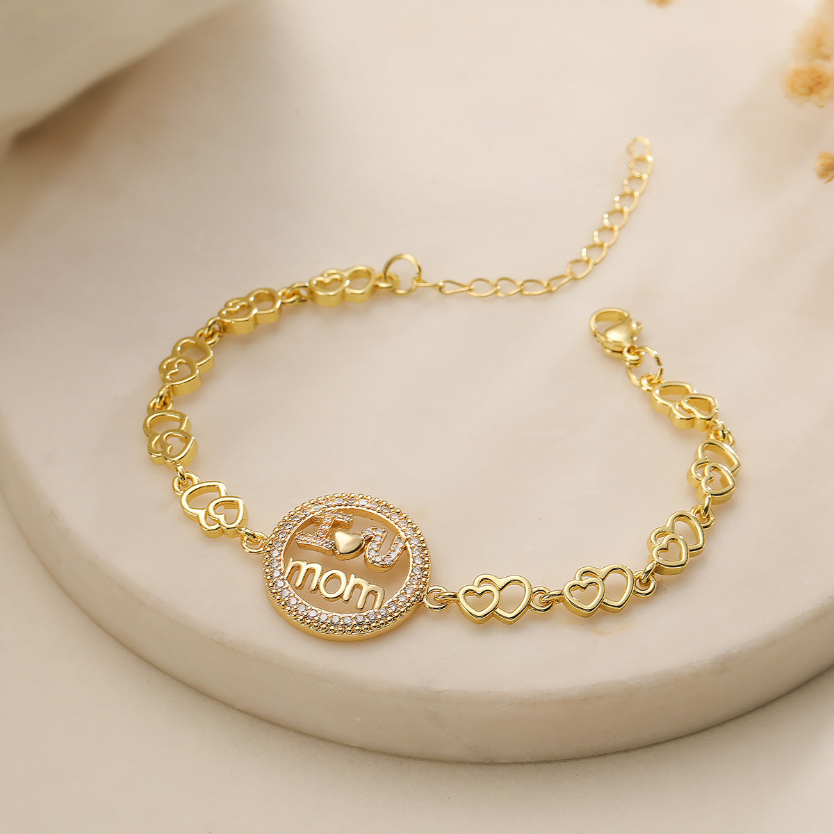 Minimalist Geometric Copper Bracelet with 18K Gold Plating and Zircon Inlay for Women