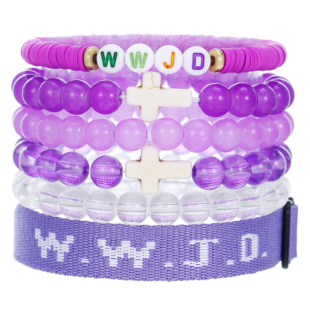 WWJD Letter Cross Turquoise Natural Stone Handmade Bracelet Unisex