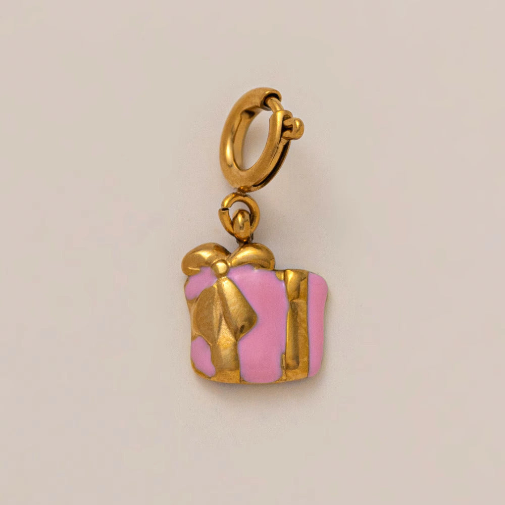 Vintage 18K Gold Plated Stainless Steel Geometric Floral Charm Bar