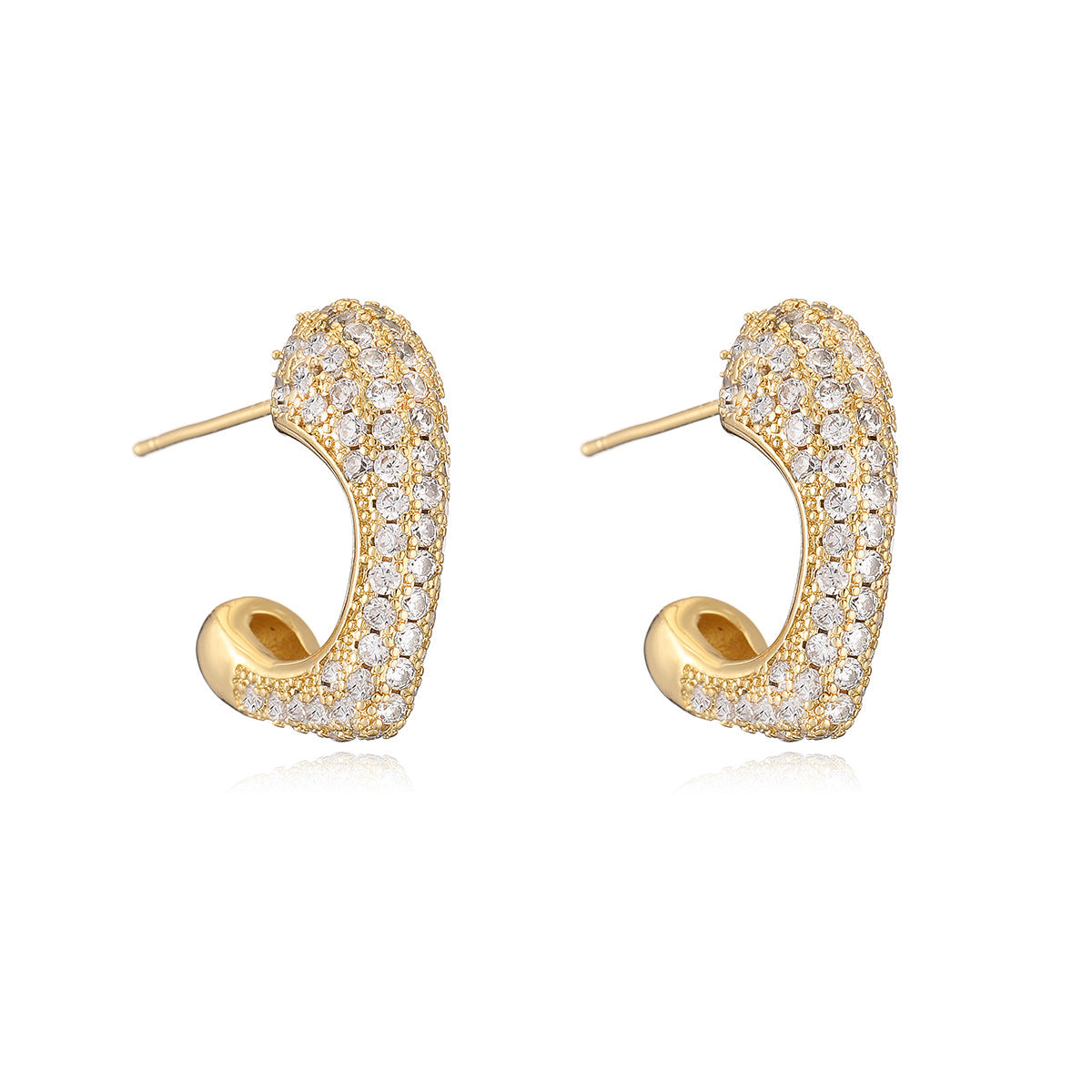 Minimalist Geometric Earrings in Copper with 18K Gold Plating and Zircon Inlay for Women