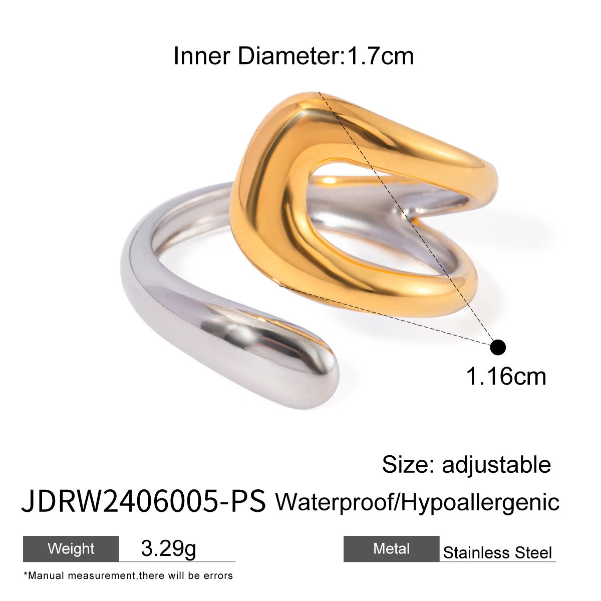 Elegant Geometric Two-Tone Plated Stainless Steel Ring for Women