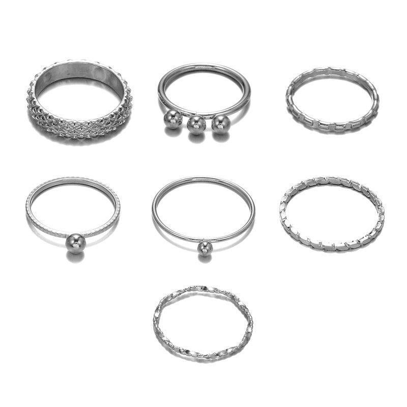 Set di anelli da donna bohémien vintage in lega, a doppio strato, con motivo geometrico a rombi e croci, placcati