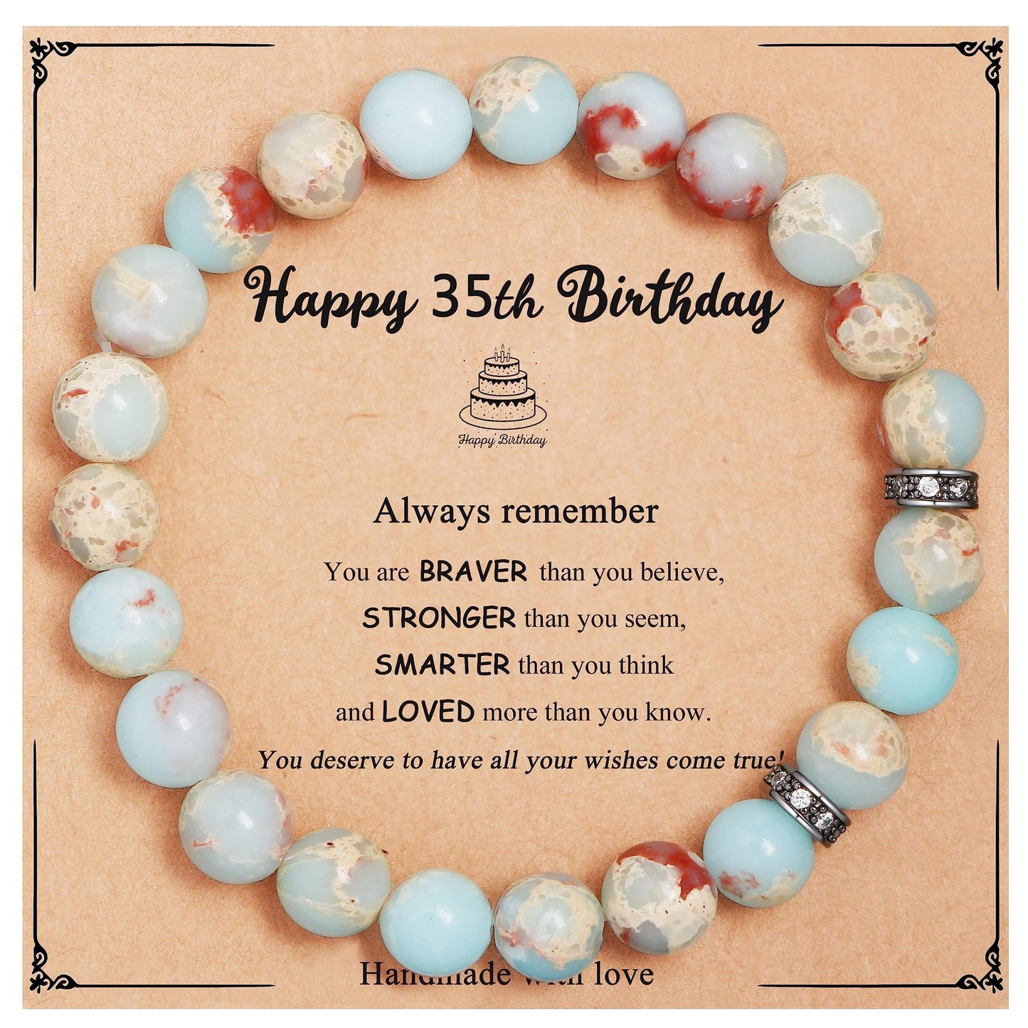 Natural Stone Zebra Print Round Beaded Bracelet for Women
