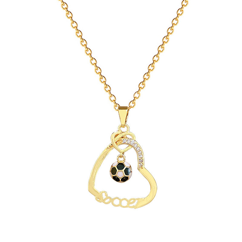 Sweet Luxury Heart Geometric Rhinestone Pendant Titanium Steel Necklace for Unisex