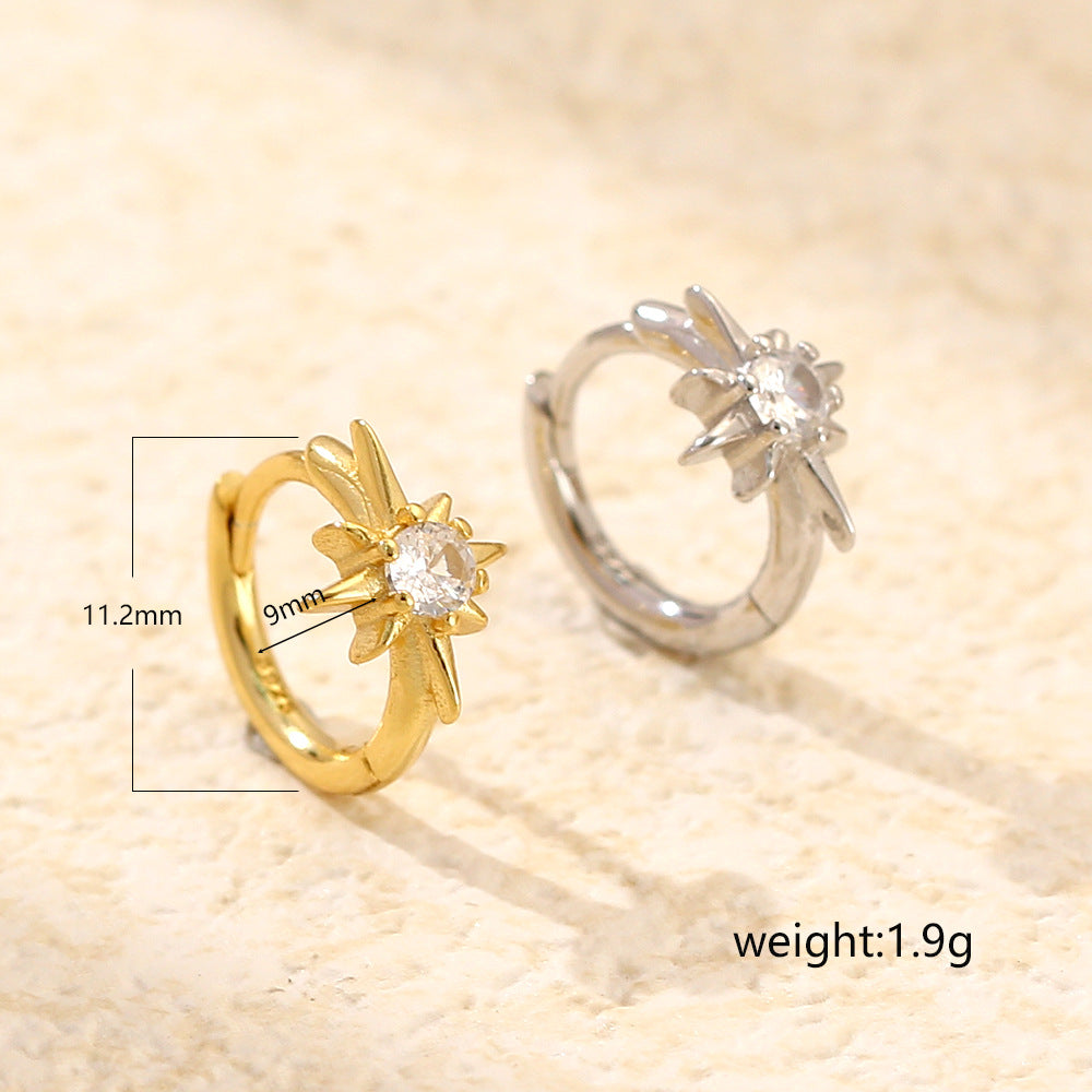 Orecchini a Cerchio da Donna Sweet Streetwear in Argento Sterling 925 con Stella Geometrica e Zirconi Incastonati