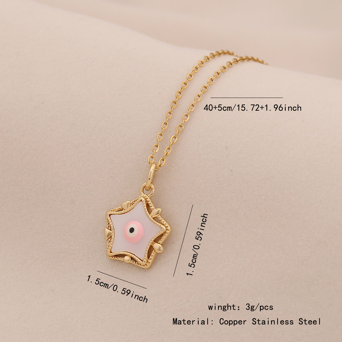 Collana con Ciondolo Cuore Occhio Smaltato Personalizzato in Acciaio Inossidabile con Catena a O da Donna