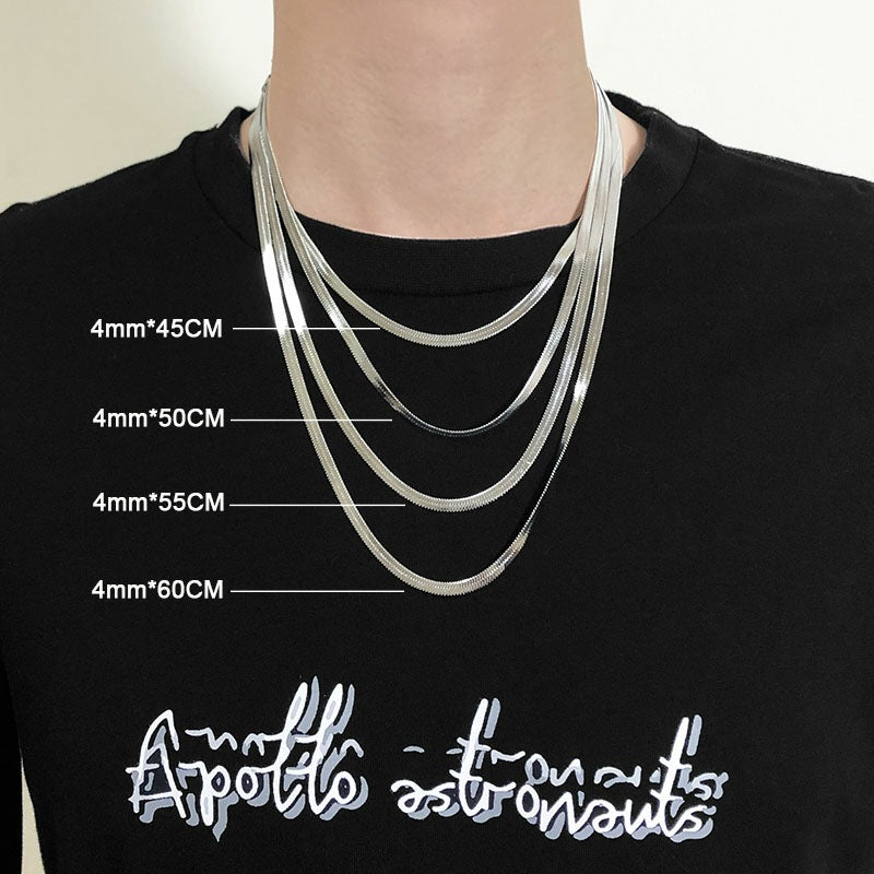 Collar de cadena minimalista de acero de titanio con hoja para hombres y mujeres, estilo hueso de serpiente pulido, joyería unisex de estilo urbano