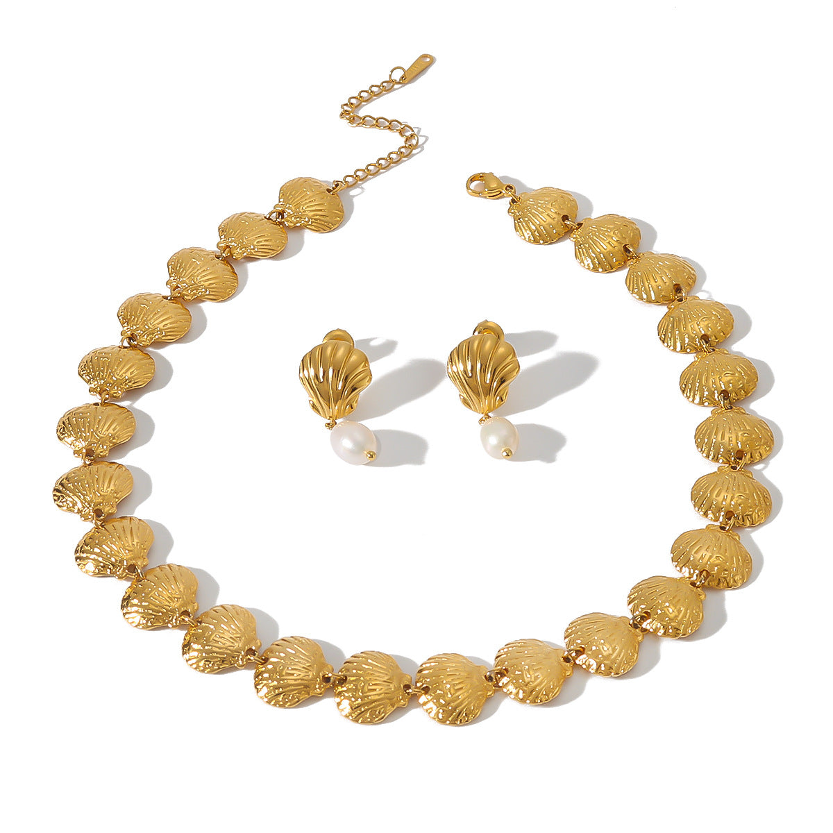 Minimalist Geometric Shell Pendant Necklace for Women in Stainless Steel with 18K Gold Plating