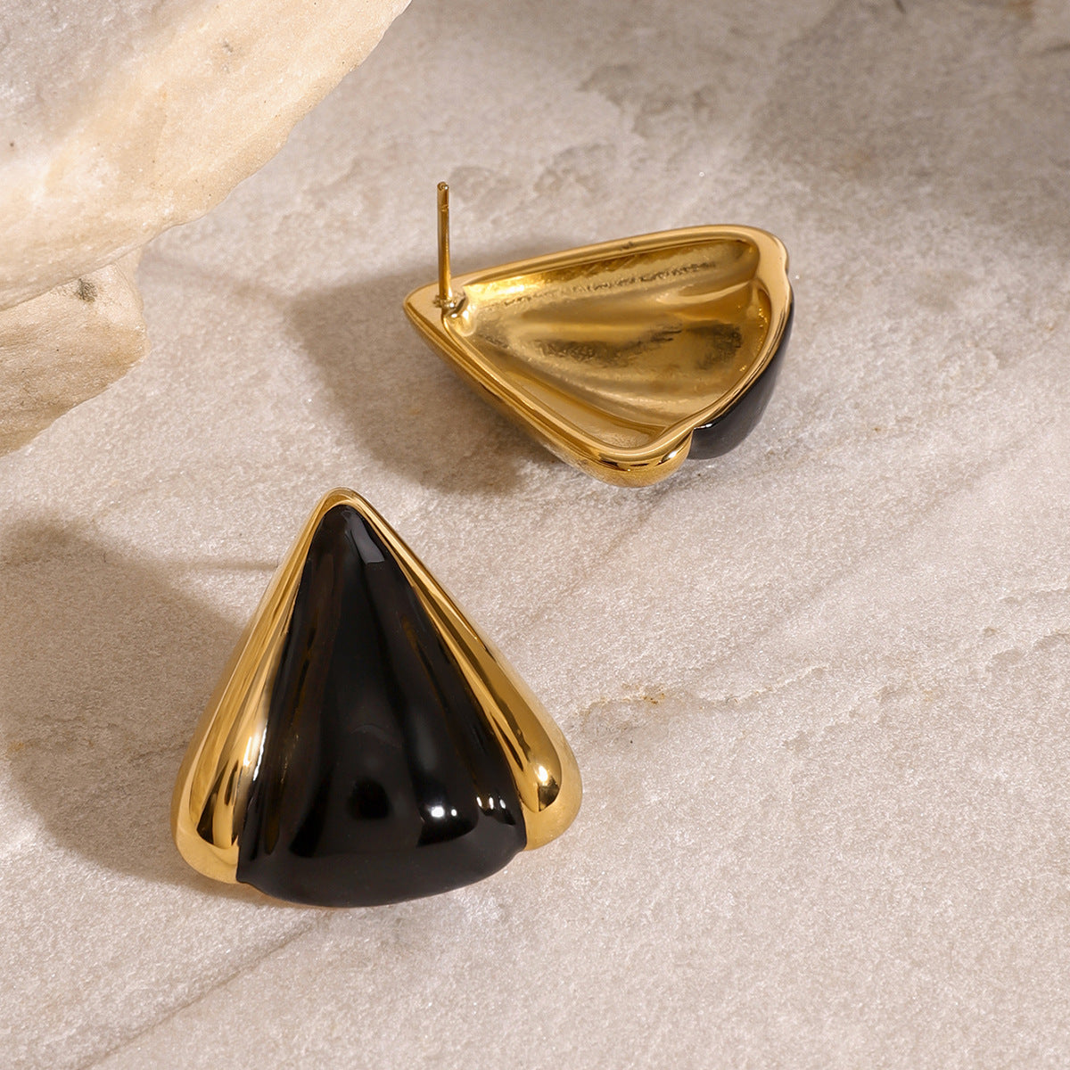 Vintage Geometric Triangle Plated Drip Oil Stainless Steel Earrings for Women