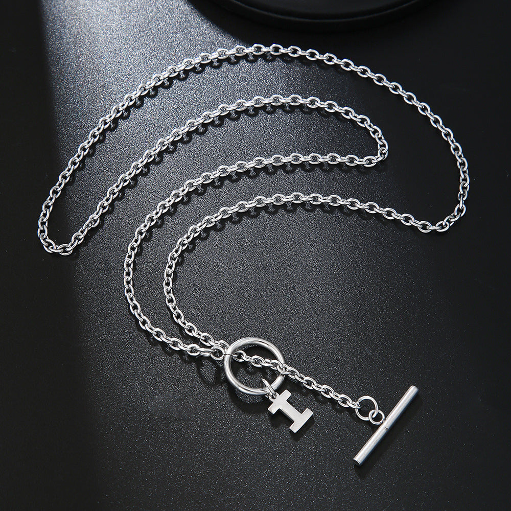 Hip-hop Streetwear Geometric Letter Titanium Steel Pendant Necklace with OT Clasp for Unisex