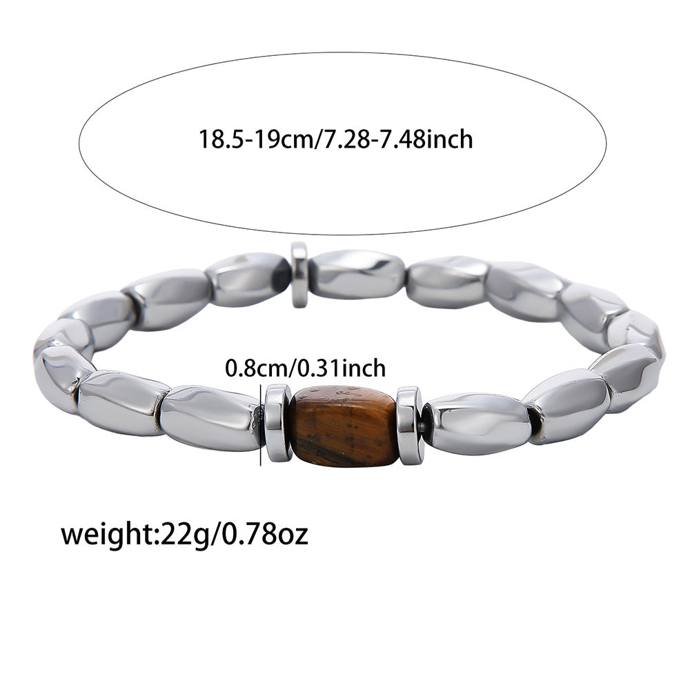 Minimalist Vintage Geometric Hematite and Tiger Eye Beaded Bracelet Handmade Unisex Jewelry