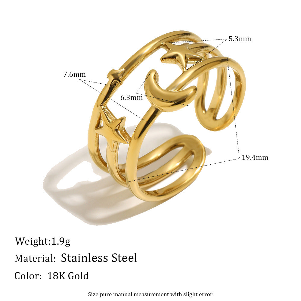 Minimalist 18K Gold Plated Stainless Steel Star Geometric Open Ring for Women
