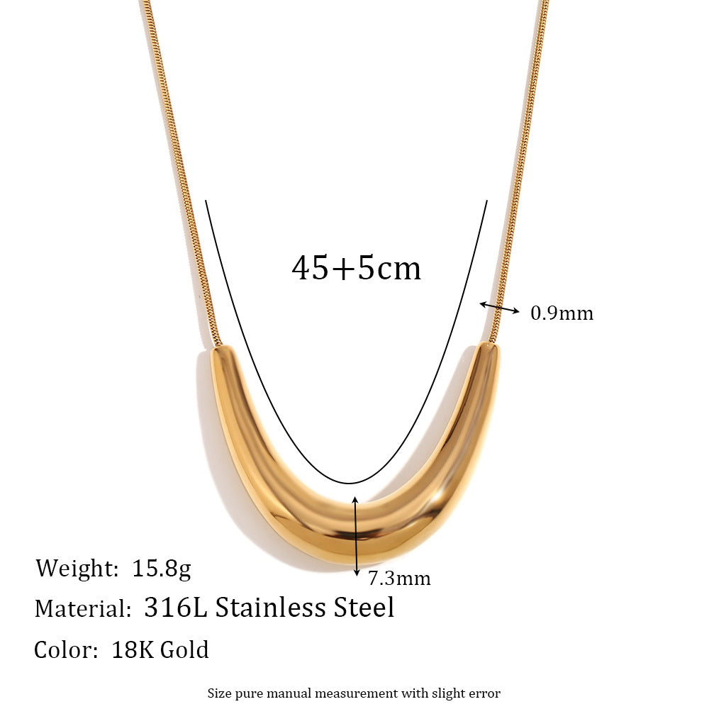 Collana da Donna con Ciondolo Geometrico Minimalista ad Arco a V in Acciaio Inossidabile Placcato Oro 18K con Catena Snake