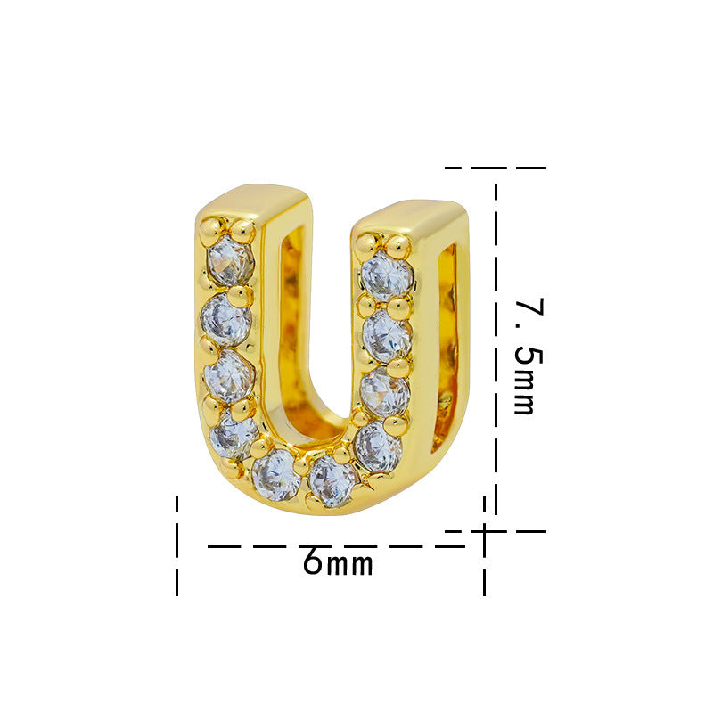 Collana con Ciondolo a Lettera Minimalista da Donna in Acciaio al Titanio con Placcatura in Oro 18K e Strass su Catena O-Ring