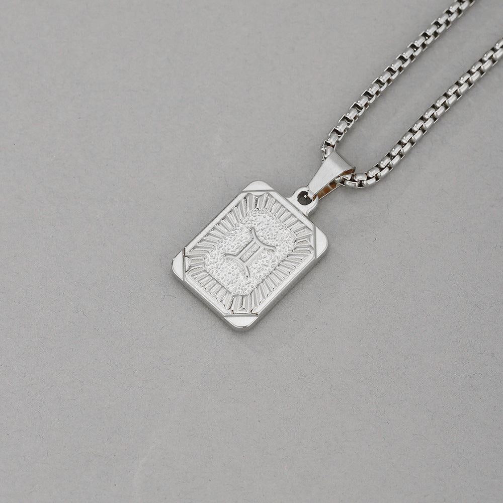 Collana con Pendente Zodiacale Geometrico Minimalista in Acciaio Inossidabile con Finitura Placcata per Uomo e Donna