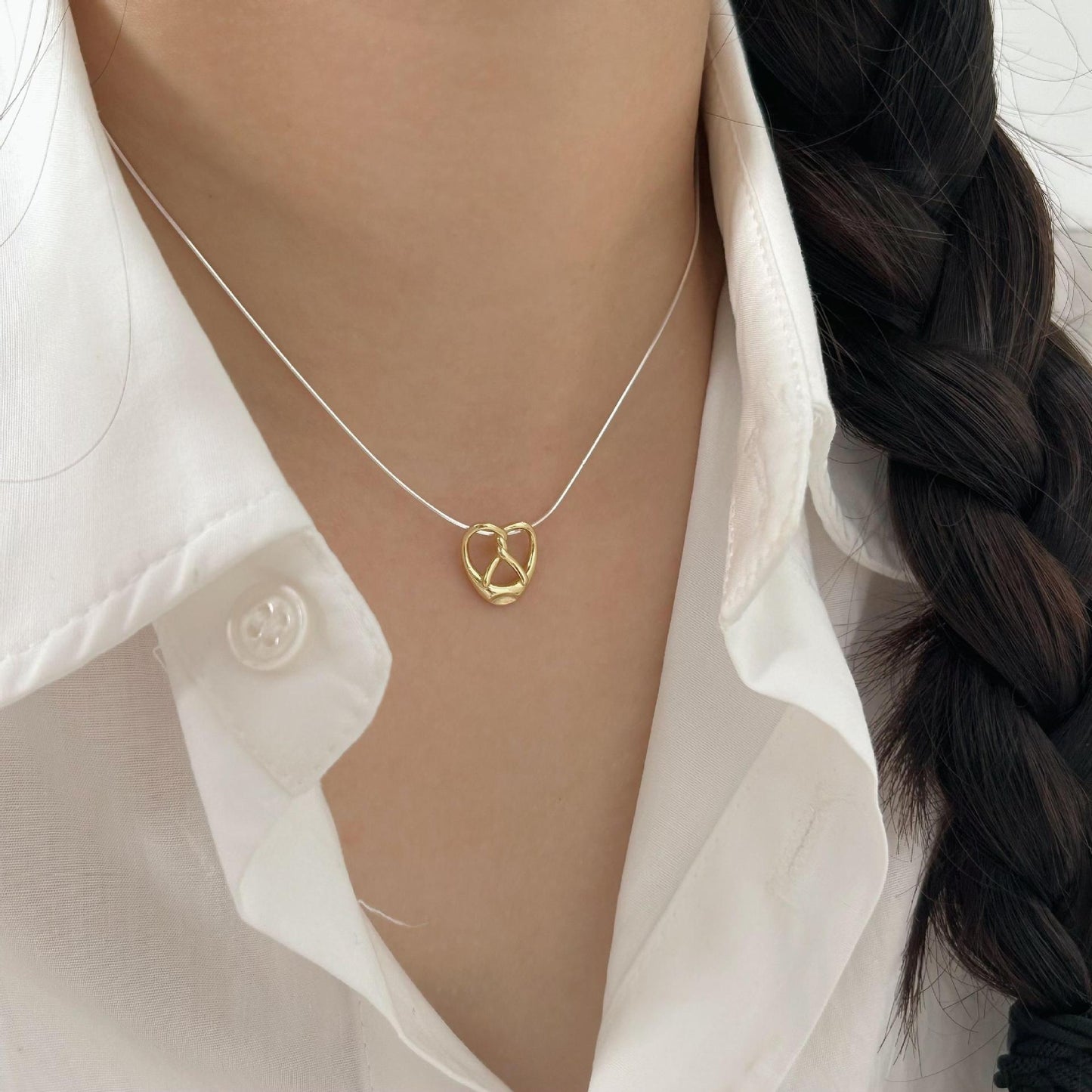 Minimalist Heart-Shaped 925 Sterling Silver Snake Chain Necklace with Plated Finish
