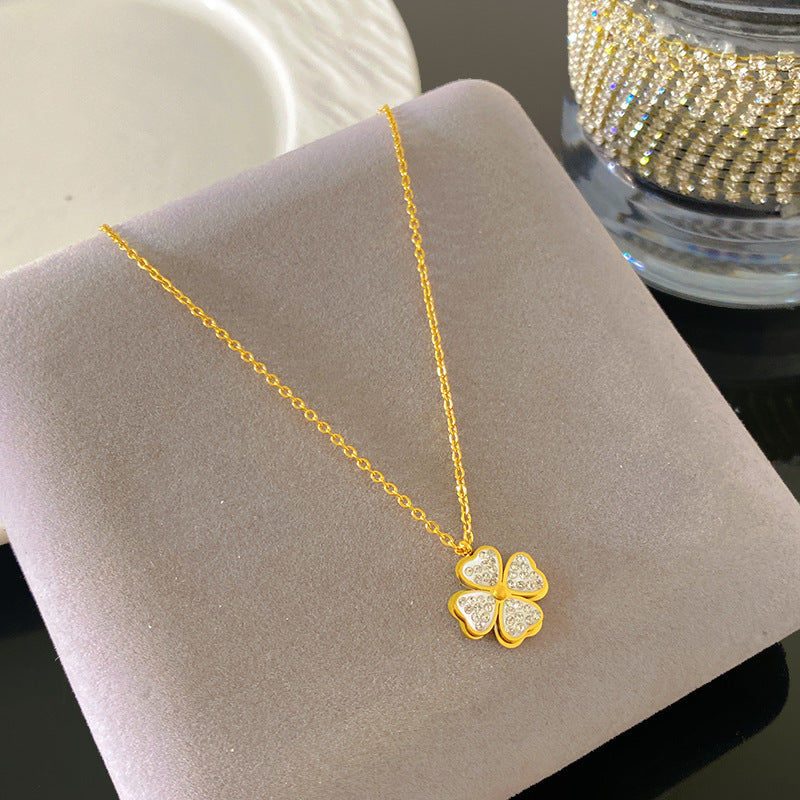 Vintage Geometric Titanium Steel Plated Necklace with Rotating Cubic Zirconia Pendant for Unisex