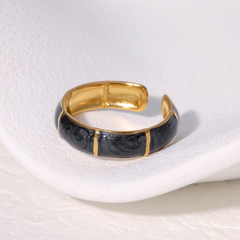 Minimalist Fashion Ring with Bamboo Joint Design in Stainless Steel with Gold Plating for Women