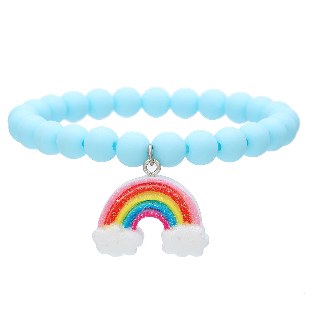 Playful Acrylic Rainbow Heart Stackable Bracelet Set for Kids with Cartoon Charm and Dopamine-Inspired Colorful Design