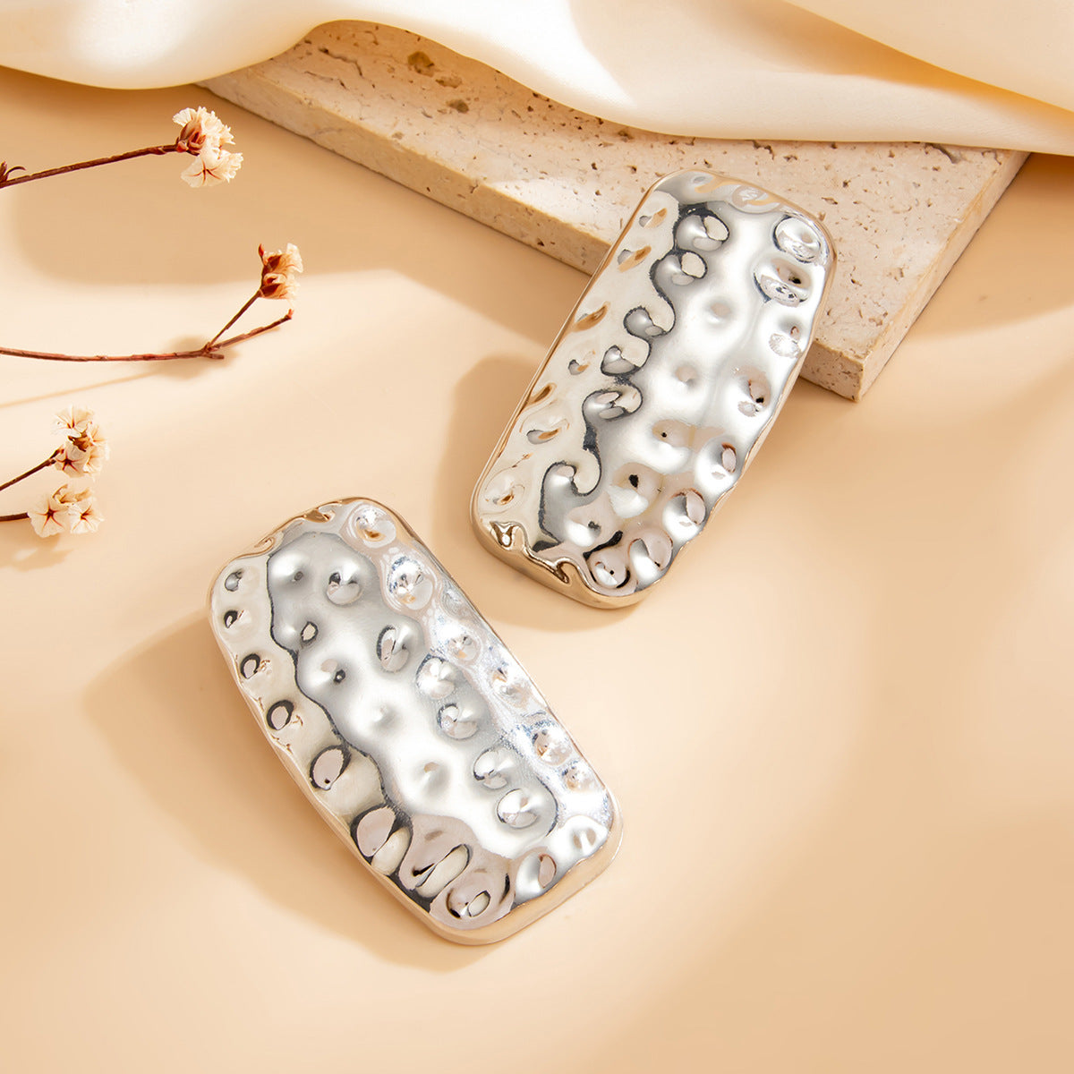 Hip-hop Geometric Rectangle Hammered Iron Plated Earrings for Women