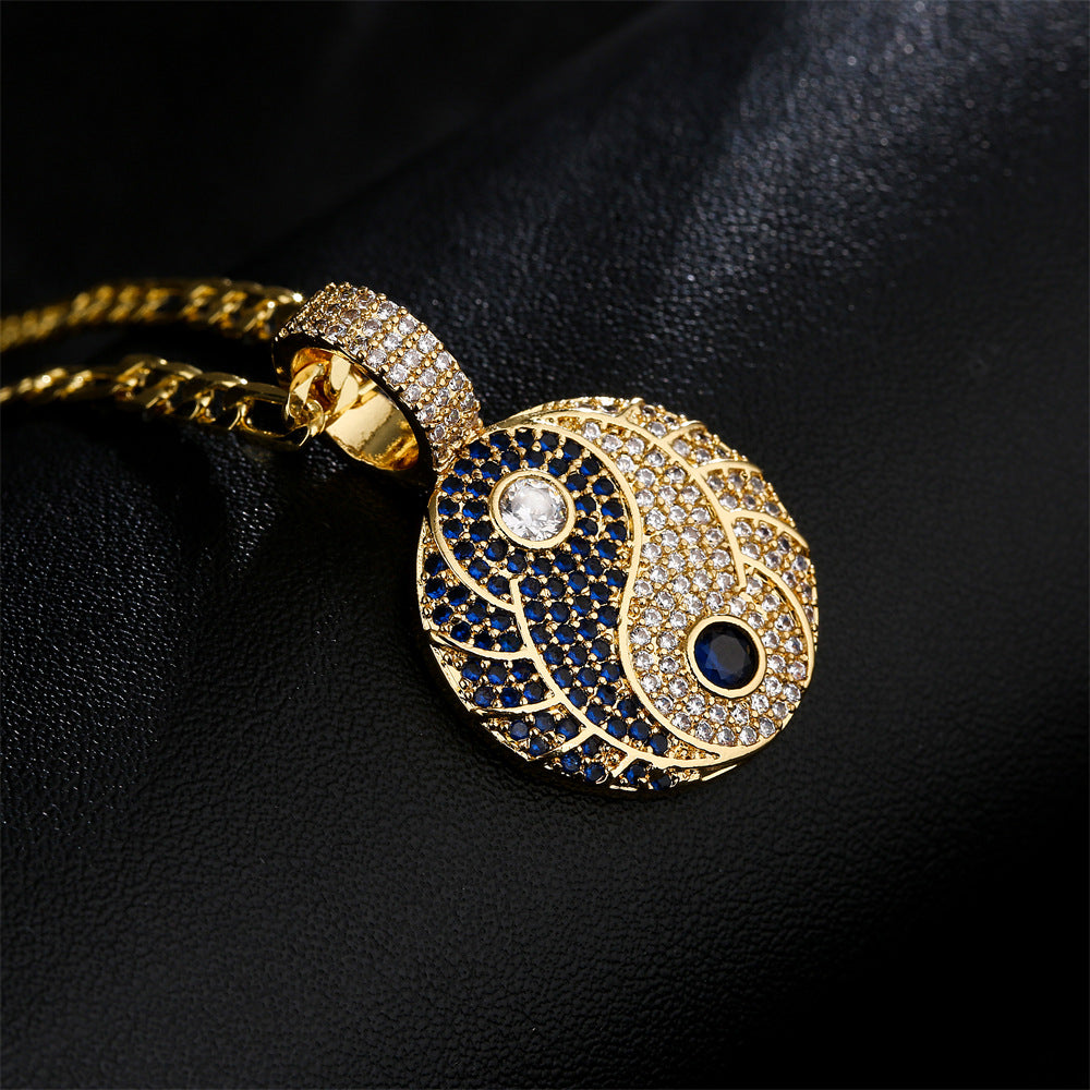 Minimalist Geometric Yin Yang Tai Chi Pendant Necklace in Brass with 18K Gold Plating and Zircon Inlay