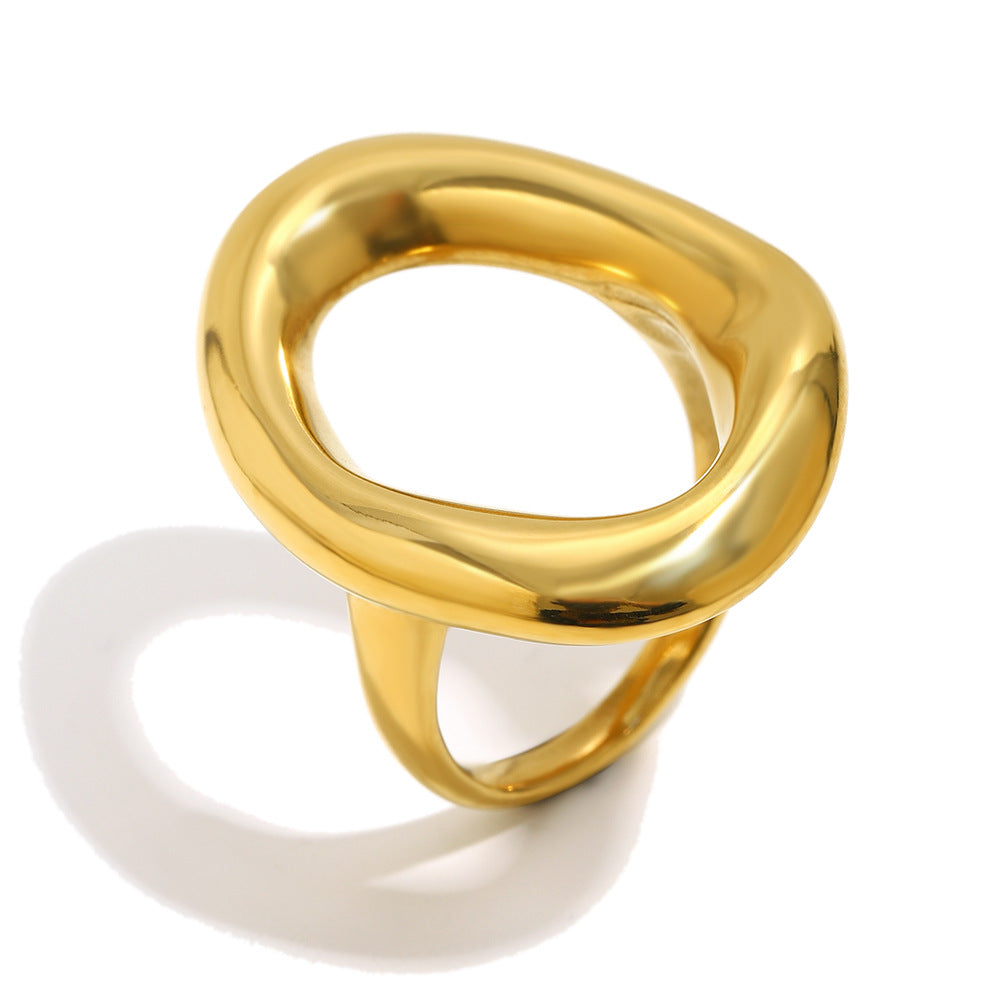 Anello da donna minimalista geometrico vuoto in acciaio inossidabile placcato oro 18 carati