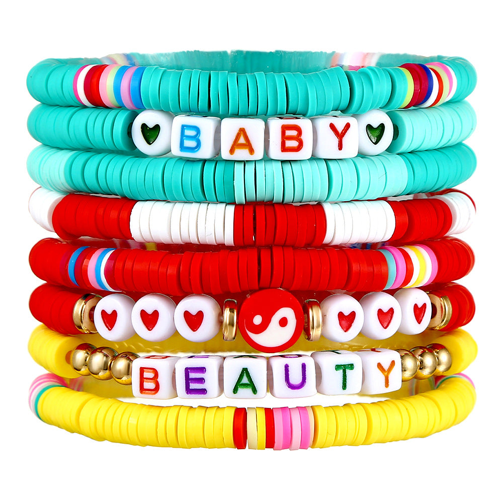 Bohemian Geometric Round Acrylic Beaded Bracelet Set