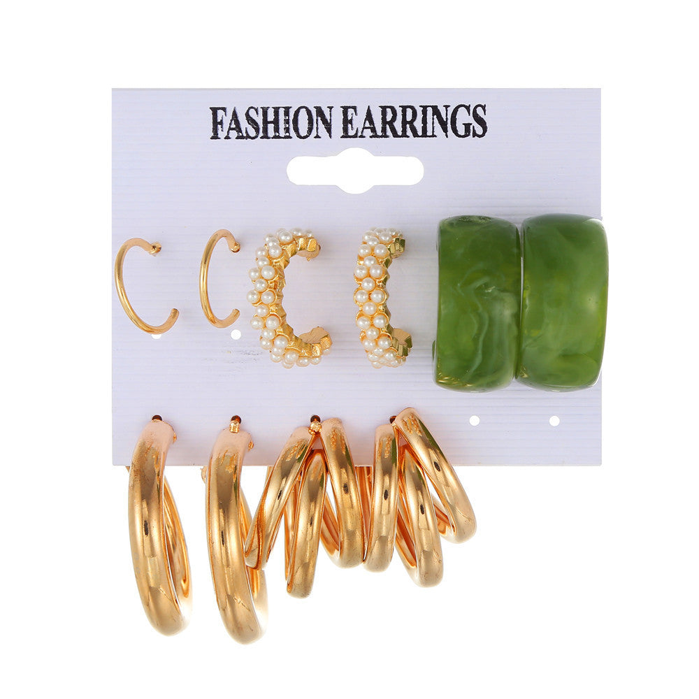 Plated Stainless Steel Butterfly Geometric Round Crystal Pearl Earrings Set for Unisex