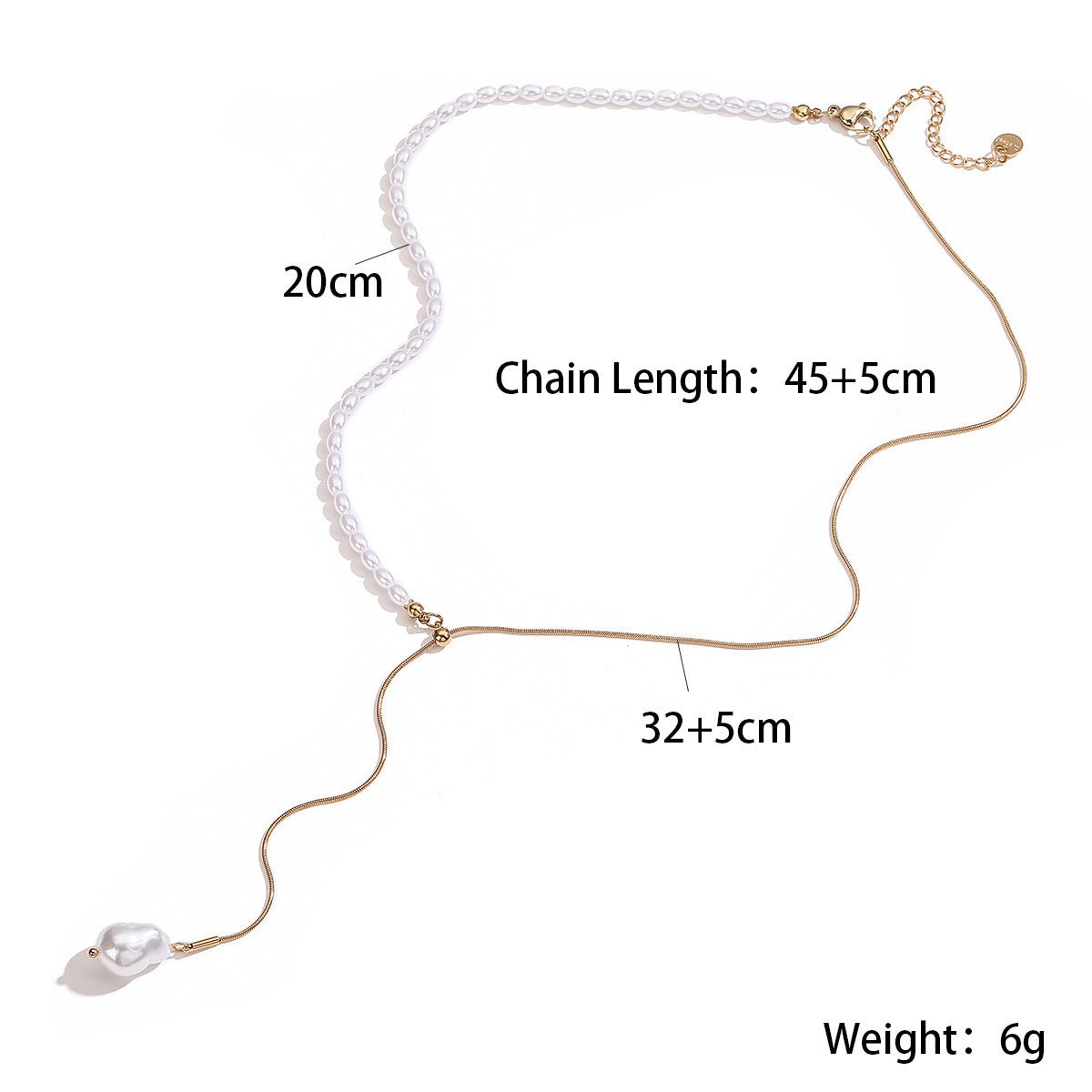 Minimalist Geometric Pearl Inlay Titanium Steel Necklace with Tassel for Women