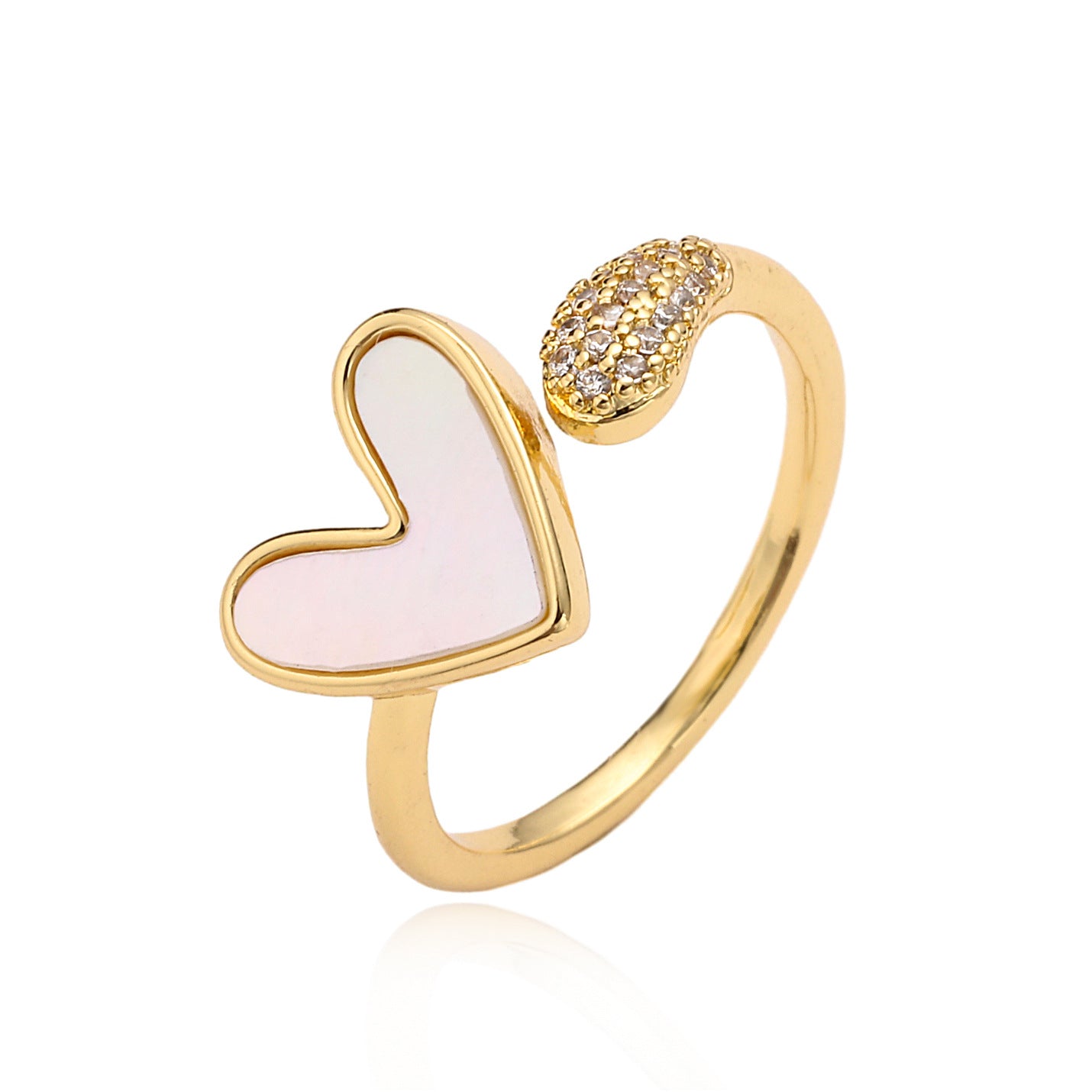 Minimalist Geometric Heart-Shaped Copper Ring with Real Gold Plating and Zircon Inlay for Women