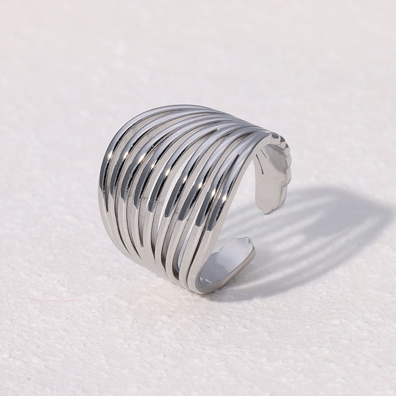 Minimalist Geometric Stainless Steel Open Ring with Gold Plating for Women