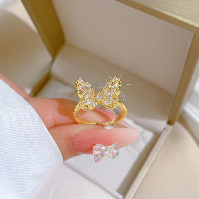 Anello da donna in ottone placcato oro a forma di farfalla, stile minimalista