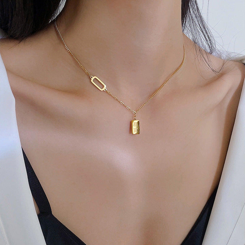 Collar colgante de barra de la suerte pulido de acero titanio geométrico minimalista para mujer