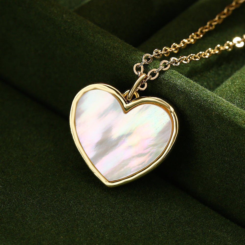 Collana da Donna con Ciondolo a Cuore Minimalista in Abalone Bianco e Zircone con Catena in Rame