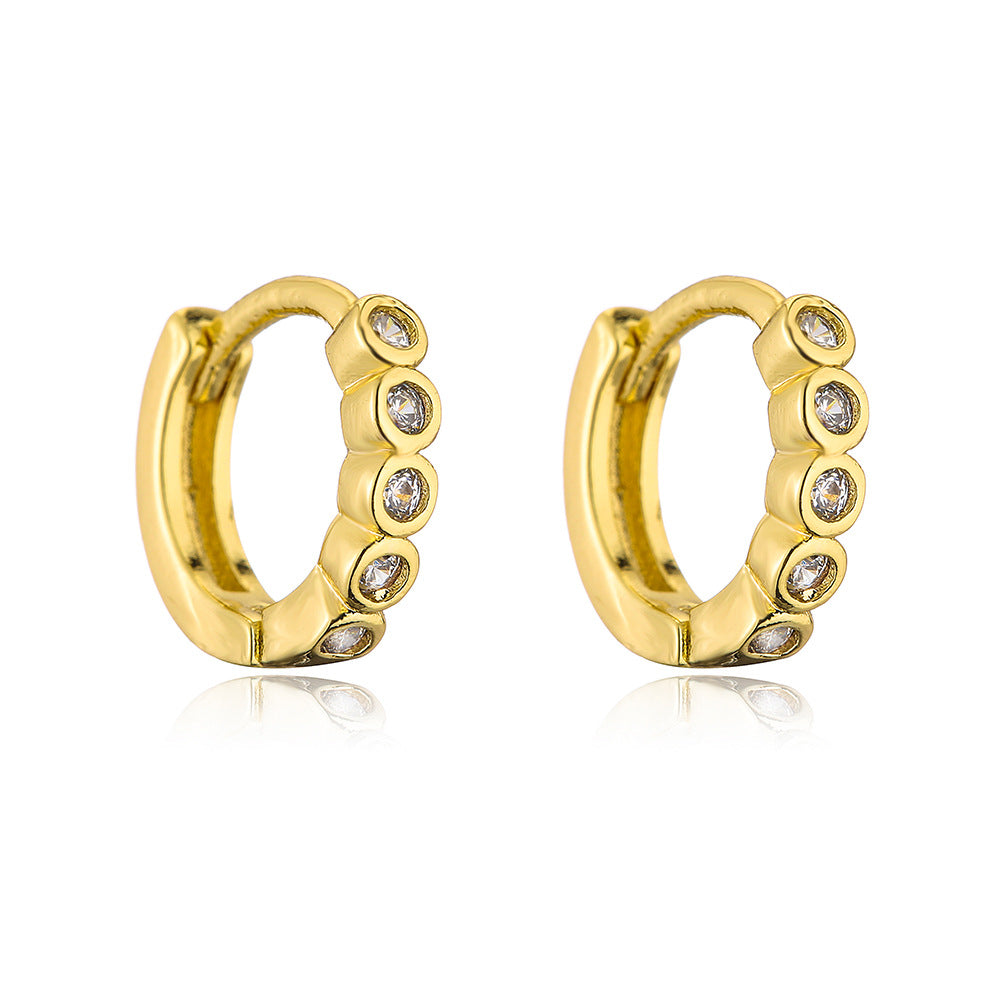 Orecchino a polsino geometrico minimalista in rame placcato oro 18 carati con zirconi da donna