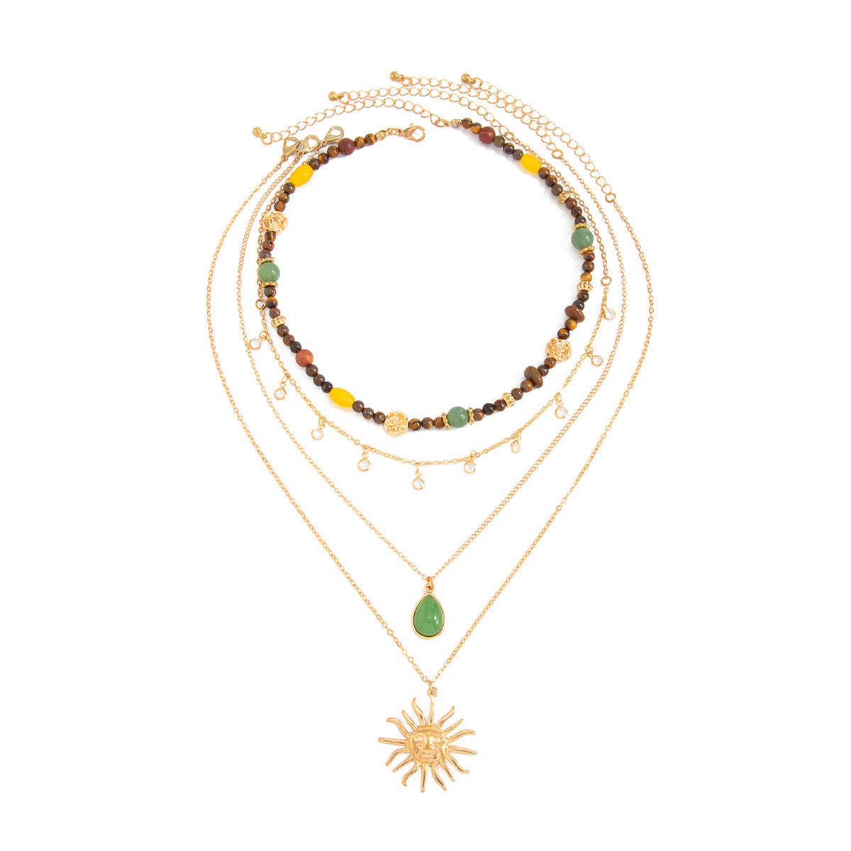 Vintage Geometric Teardrop Zinc Alloy Pendant Plated Multi-layer Necklace for Women