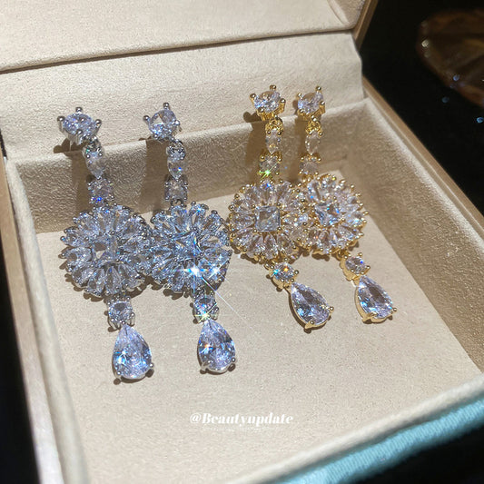 Orecchini a perno con zircone intarsiato, stile chic, in argento 925, pendenti geometrici, gioielli da donna