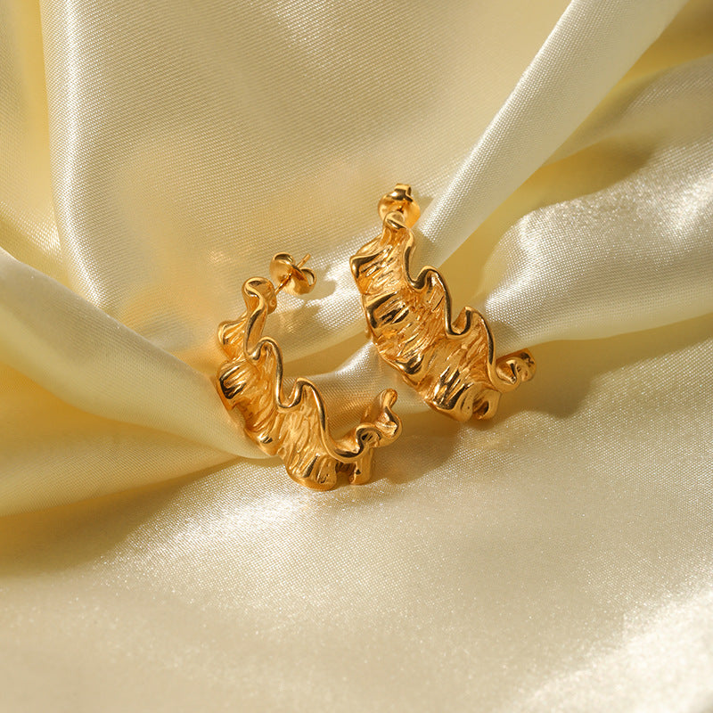 18K Gold Plated Stainless Steel Irregular Wavy Geometric Asymmetric Earrings for Women